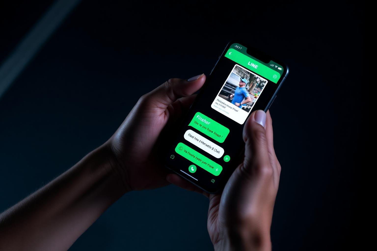 Runner viewing a personalized LINE message with race photo on phone