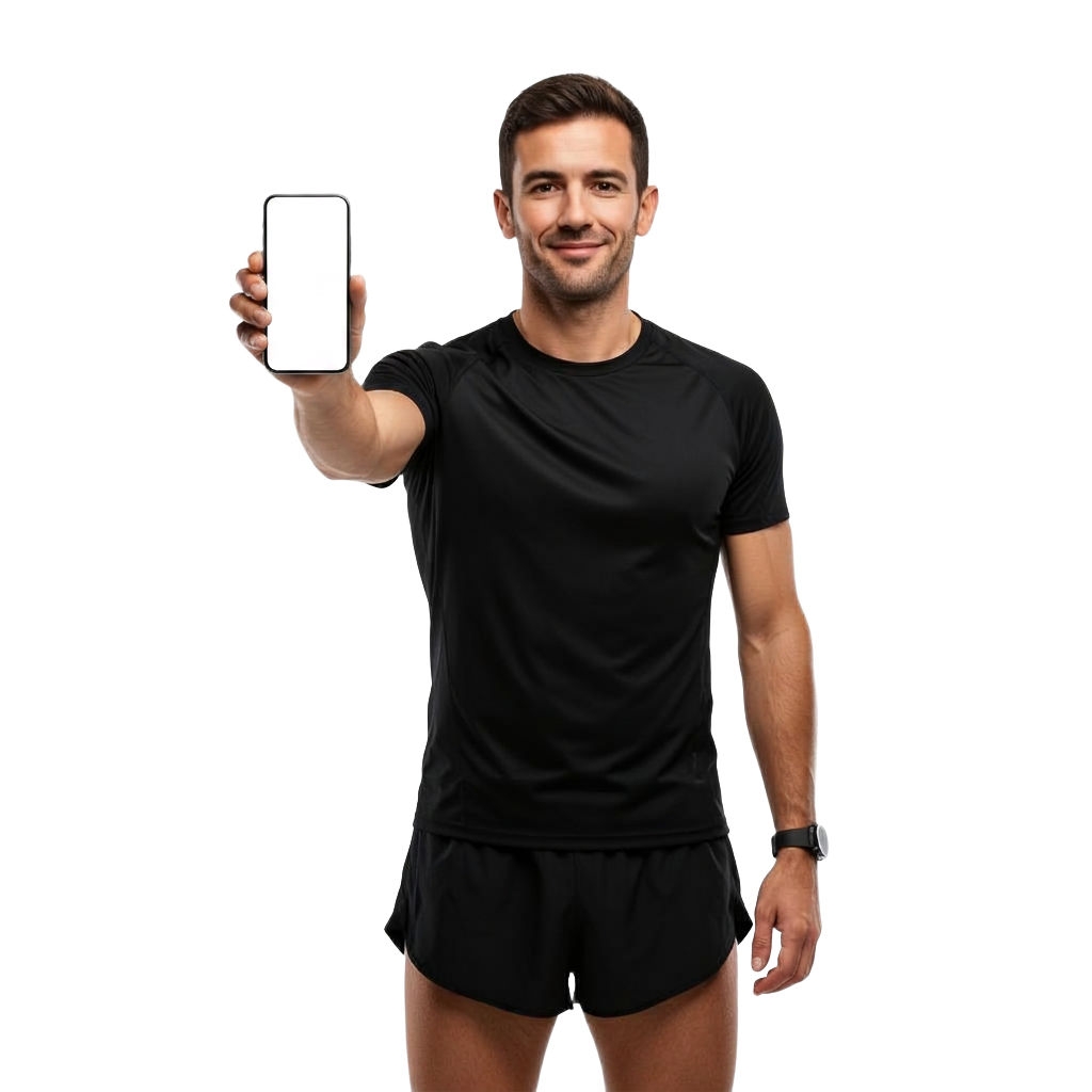 Runner holding their phone with the Bangsaen42 runner card